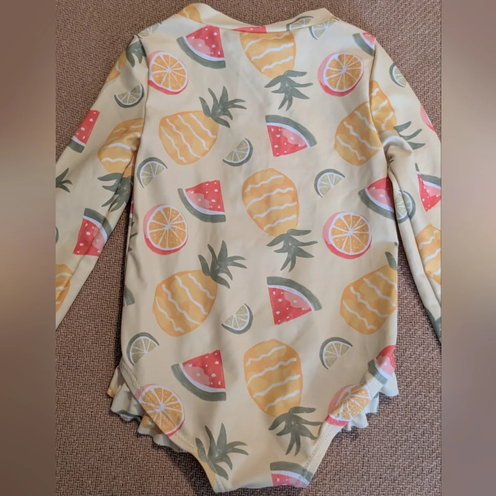 Carter's Baby Girls Yellow Fruit Patterned Long Sleeve One Piece Swimsuit